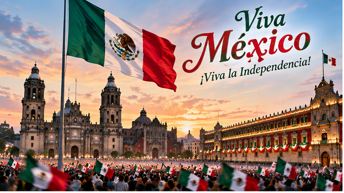 Mexican Independence Day celebration in Mexico City with Mexican flag