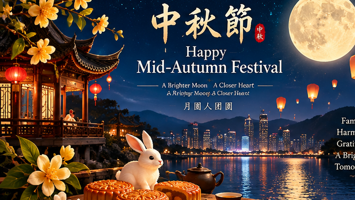 Mid-Autumn Festival full moon lanterns and mooncakes