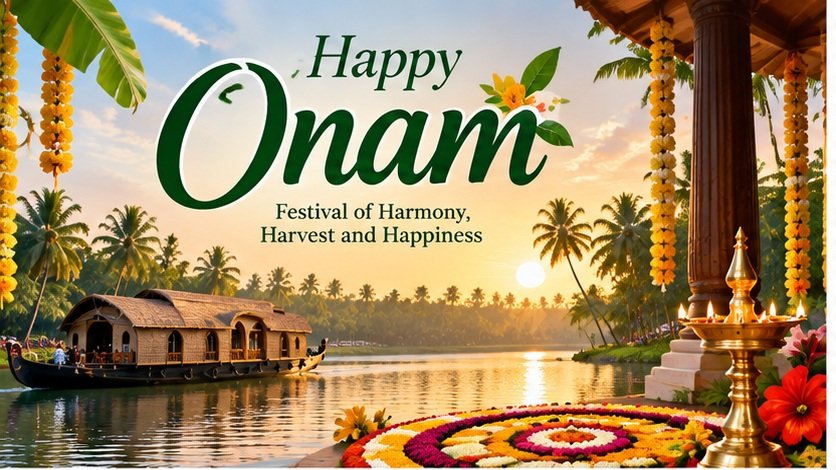 Kerala Onam backwaters and pookkalam